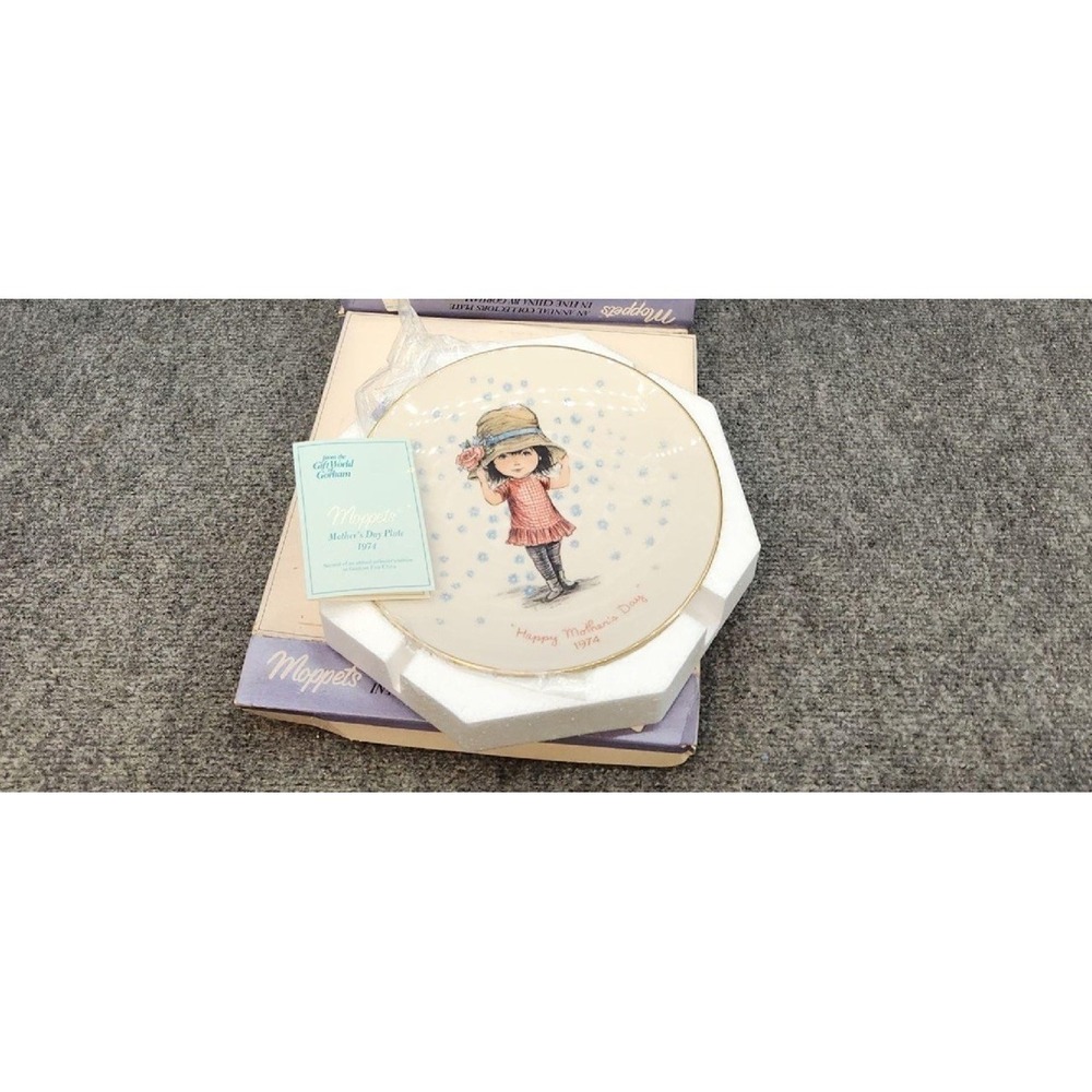 VTG NOS 1974 Gorham Moppets Mothers Day Collector Plate 8.5 " Girl Sunhat  NIB